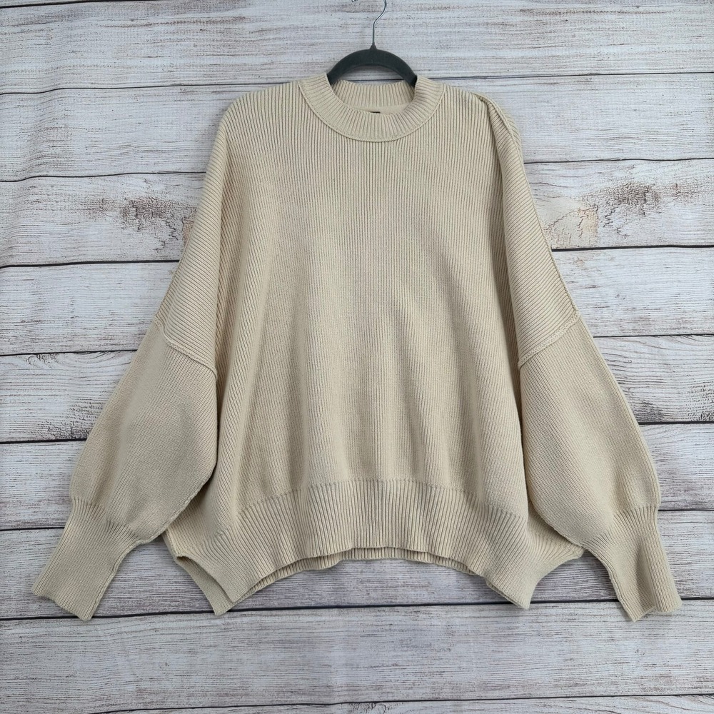 Free People Easy Street Tunic Women Large Beige Ribbed Oversized OB991232